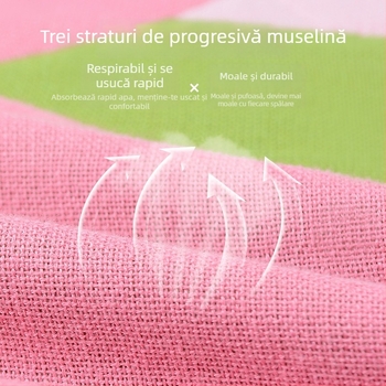 Prosop de baie pentru bebeluși din tifon cu trei straturi, 50% bumbac / 50% viscoză, 32 fire, tivuit, 200–300 g