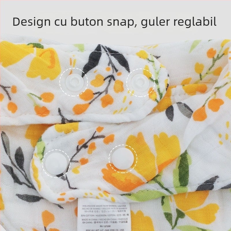 Bavetă pentru bebeluși, triunghiulară, din amestec bambus-bumbac 70/30, absorbantă, pentru nou-născuți 0–1 an, imprimeu desene animate