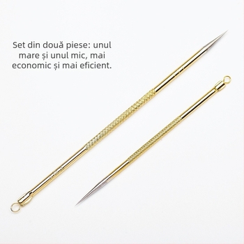 Set profesional de ace din oțel inoxidabil pentru eliminarea punctelor negre – 2 bucăți (lung și scurt)