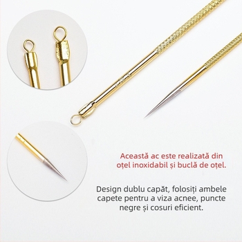Set profesional de ace din oțel inoxidabil pentru eliminarea punctelor negre – 2 bucăți (lung și scurt)