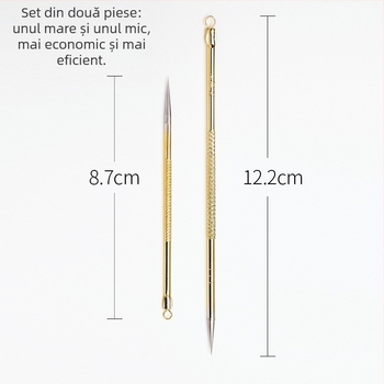 Set profesional de ace din oțel inoxidabil pentru eliminarea punctelor negre – 2 bucăți (lung și scurt)