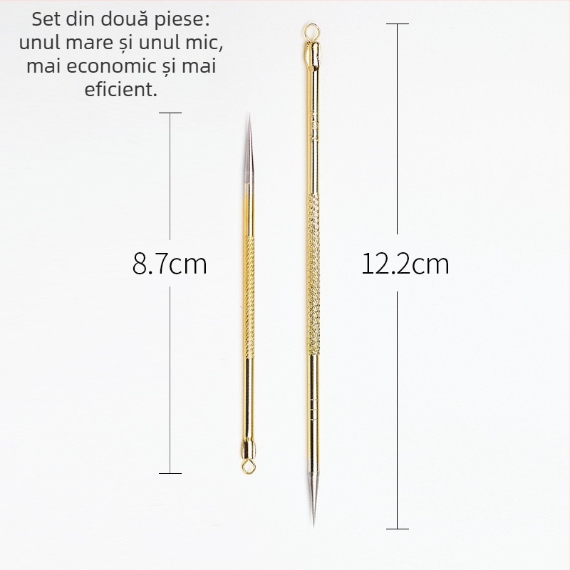 Set profesional de ace din oțel inoxidabil pentru eliminarea punctelor negre – 2 bucăți (lung și scurt)