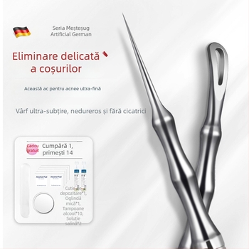 Set de instrumente pentru acnee și extractor de comedoane, vârf ultra-ascuțit Nr. 5, oțel inoxidabil