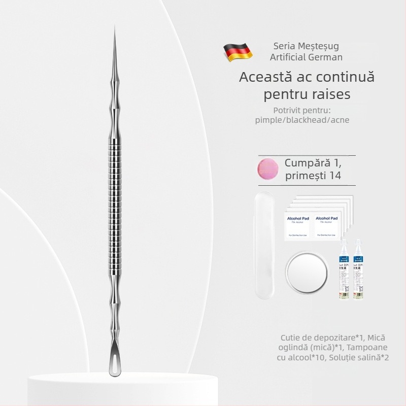 Set de instrumente pentru acnee și extractor de comedoane, vârf ultra-ascuțit Nr. 5, oțel inoxidabil