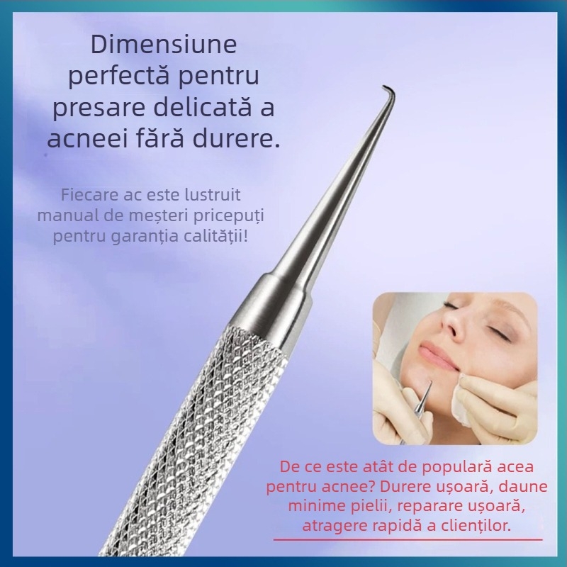 Aparat de acnee cu cârlig curbat – oțel inoxidabil, instrument de extragere pentru puncte negre