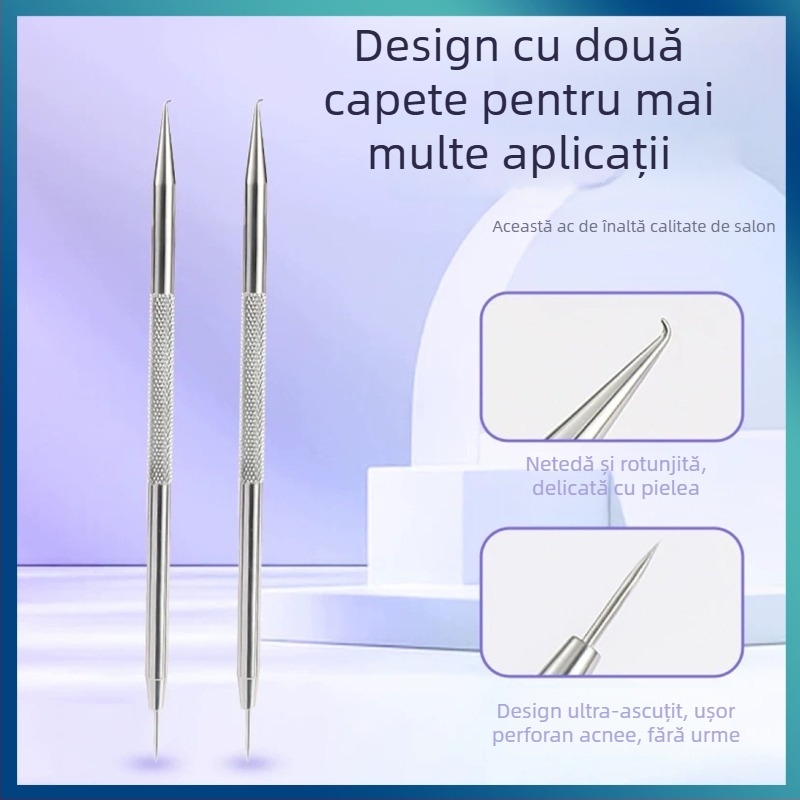 Aparat de acnee cu cârlig curbat – oțel inoxidabil, instrument de extragere pentru puncte negre