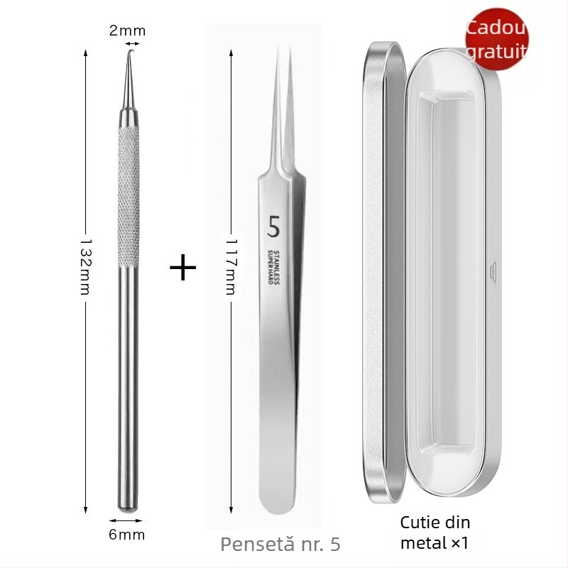 Aparat de acnee cu cârlig curbat – oțel inoxidabil, instrument de extragere pentru puncte negre