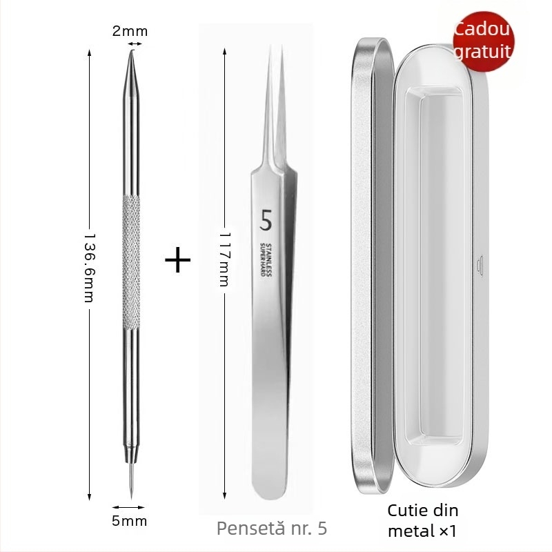 Aparat de acnee cu cârlig curbat – oțel inoxidabil, instrument de extragere pentru puncte negre