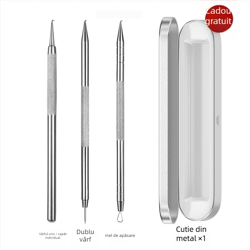 Aparat de acnee cu cârlig curbat – oțel inoxidabil, instrument de extragere pentru puncte negre