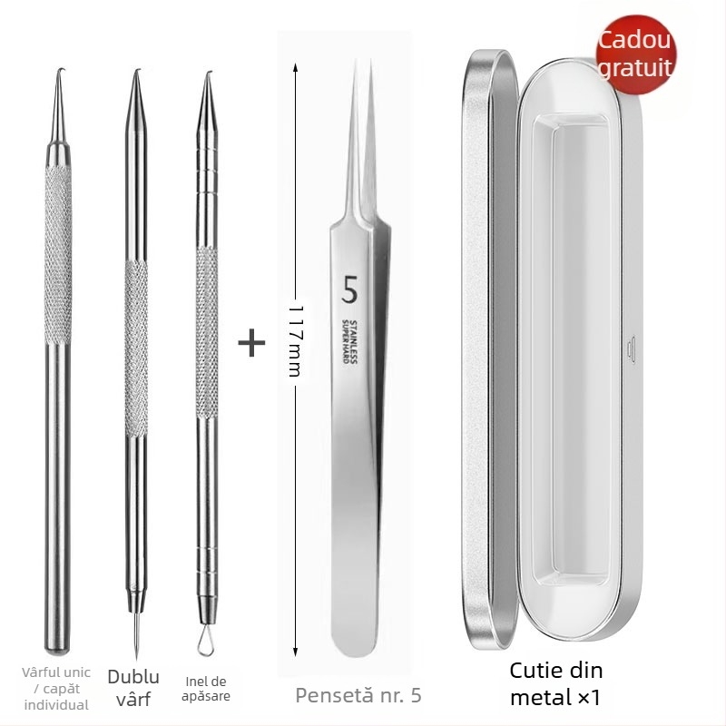 Aparat de acnee cu cârlig curbat – oțel inoxidabil, instrument de extragere pentru puncte negre