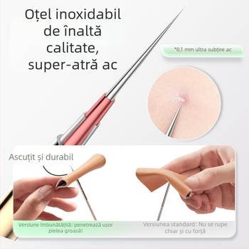 Set profesional de instrumente pentru acnee, cu ace ultra-ascuțite pentru extragerea comedoanelor, din oțel inoxidabil – Nilia