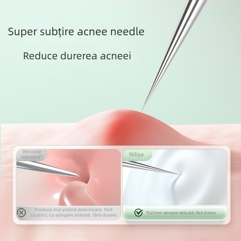 Set profesional de instrumente pentru acnee, cu ace ultra-ascuțite pentru extragerea comedoanelor, din oțel inoxidabil – Nilia