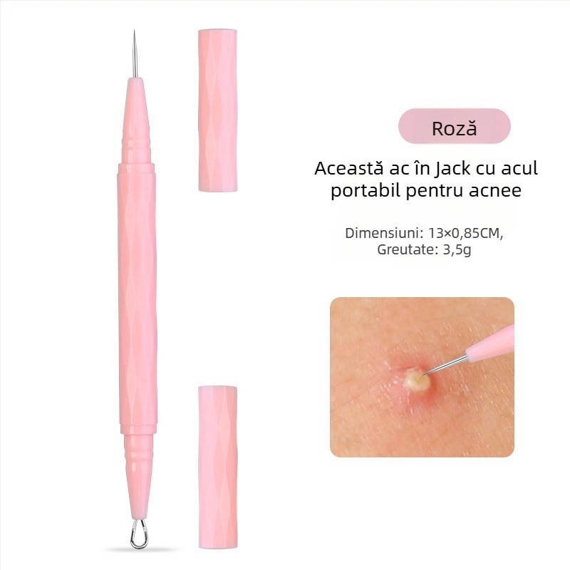VEEJAGA Unealtă de extracție a acneei din oțel inoxidabil pentru eliminarea punctelor negre și a comedoanelor