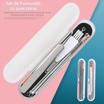 Set de 6 ace pentru acnee, din oțel inoxidabil — include ace pentru puncte negre, pensetă și clips pentru acnee