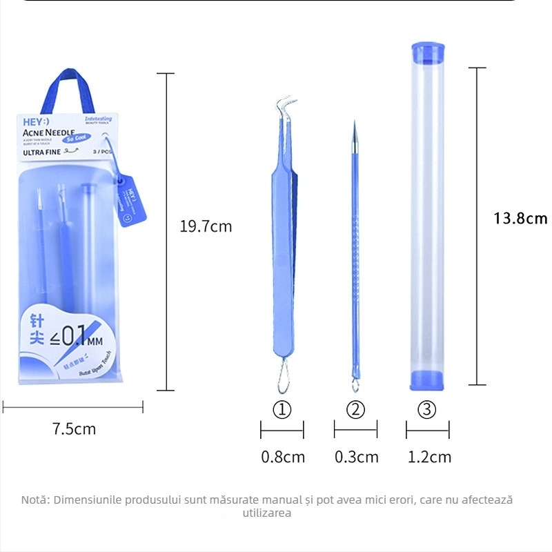 Set Marian pentru acnee: ac de acnee și clește pentru coșuri, oțel inoxidabil, durată de valabilitate 5 ani