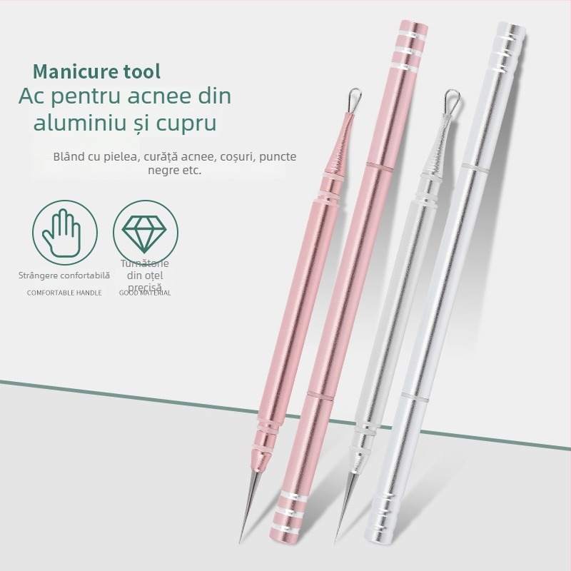 Ac de acnee: instrument portabil cu două vârfuri din oțel inoxidabil pentru stoarcerea coșurilor; origine Yangjiang, Guangdong; durată lungă de valabilitate; instrument cosmetic: ac de acnee