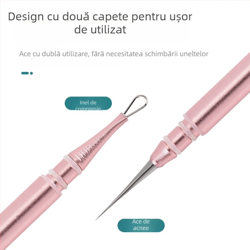 Ac de acnee: instrument portabil cu două vârfuri din oțel inoxidabil pentru stoarcerea coșurilor; origine Yangjiang, Guangdong; durată lungă de valabilitate; instrument cosmetic: ac de acnee