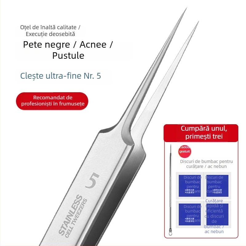 Yiliren acnee removal needle și pensete pentru comedoane, Clips Nr.5, oțel inoxidabil