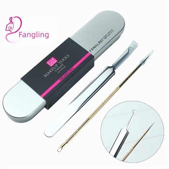 Fangling age set de instrumente pentru acnee din oțel inoxidabil, 2 piese, într-o cutie metalică