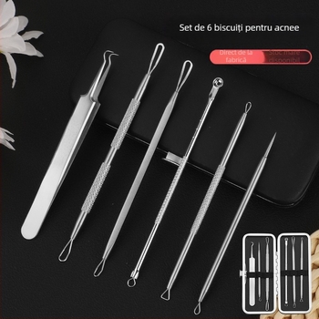 Set de 6 ace din oțel inoxidabil pentru acnee, pentru îndepărtarea punctelor negre