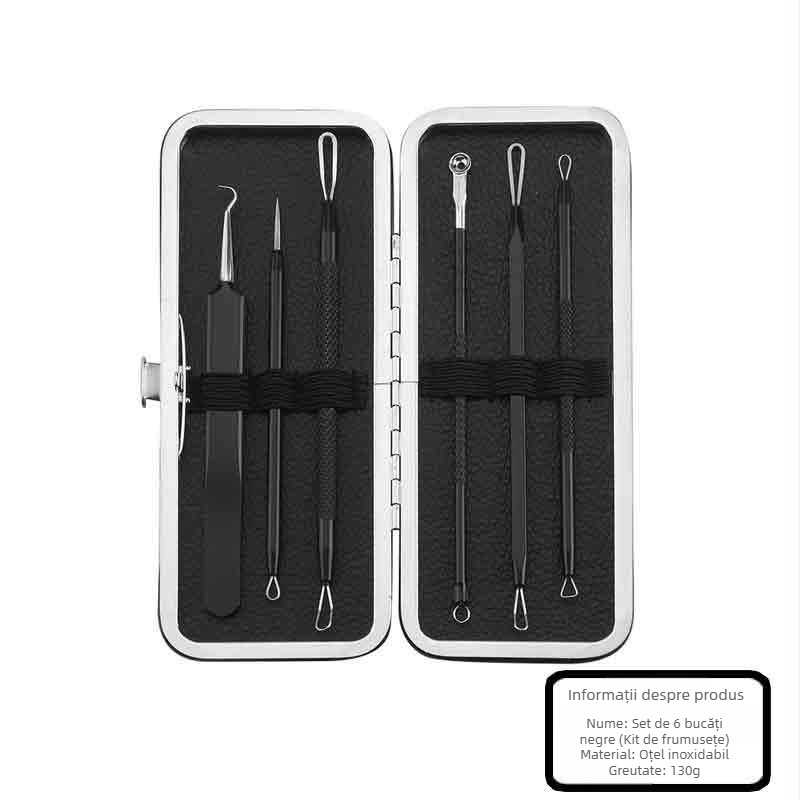 Set de 6 ace din oțel inoxidabil pentru acnee, pentru îndepărtarea punctelor negre