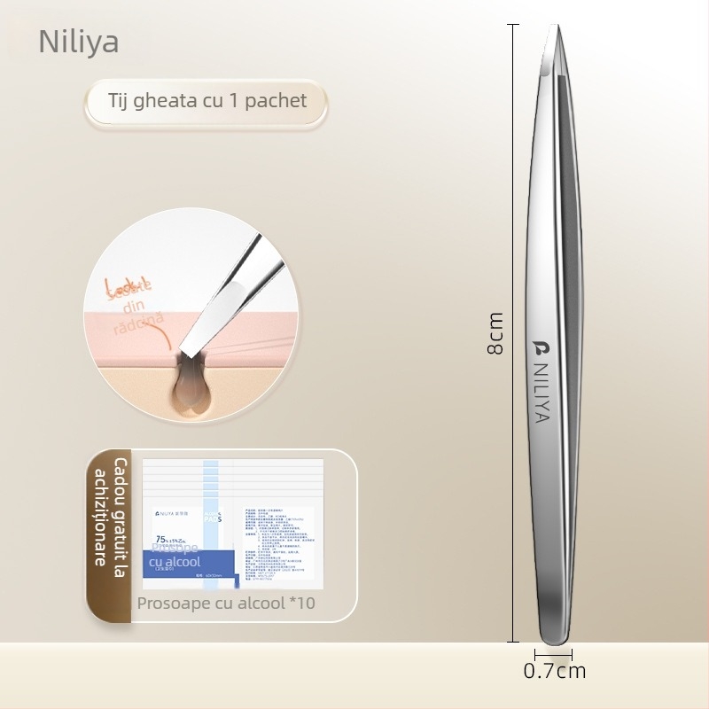Nilia Clește pentru puncte negre – precizie înaltă, oțel inoxidabil, instrument sigur pentru pori și sprâncene