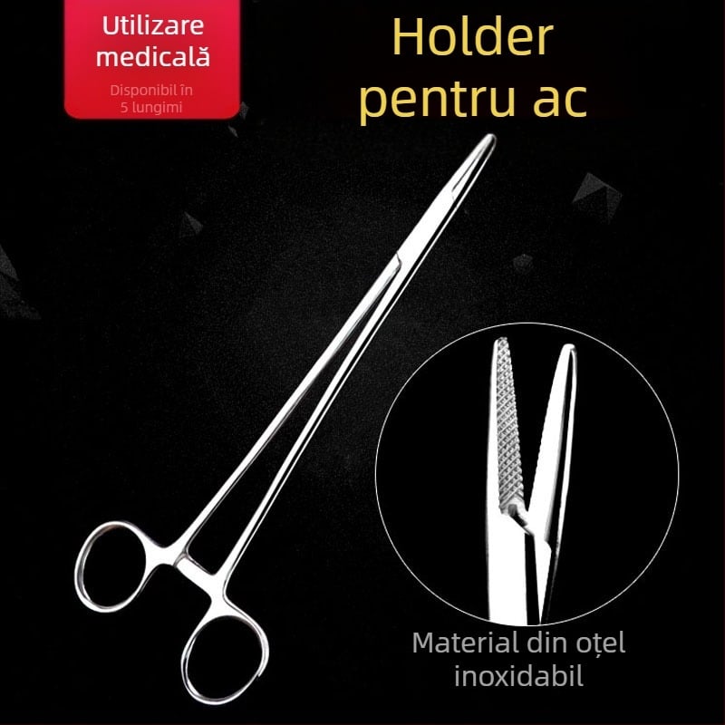 Clește de ace din oțel inoxidabil – reutilizabil, cu dinți compleți pentru sutură, pachet 1 buc.