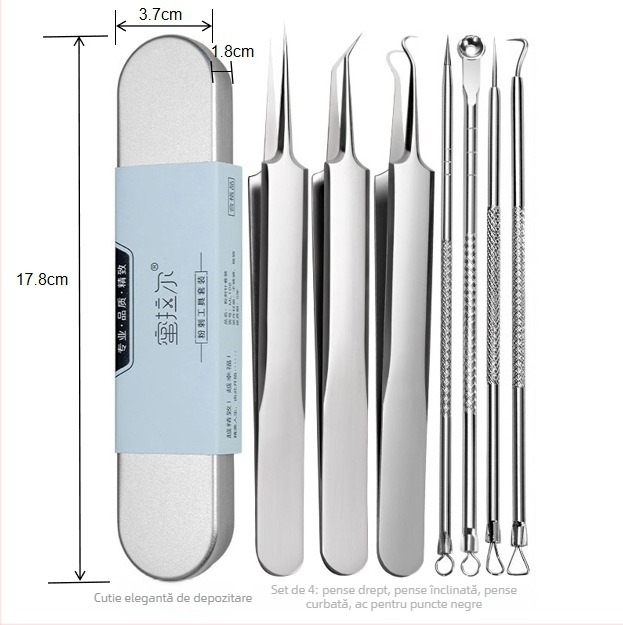 Mirar set de instrumente pentru acnee din oțel inoxidabil, pentru uz casnic, durată de viață de 5 ani