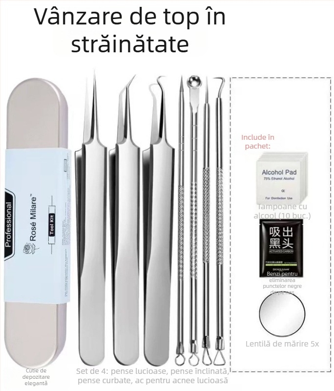 Mirar set de instrumente pentru acnee din oțel inoxidabil, pentru uz casnic, durată de viață de 5 ani