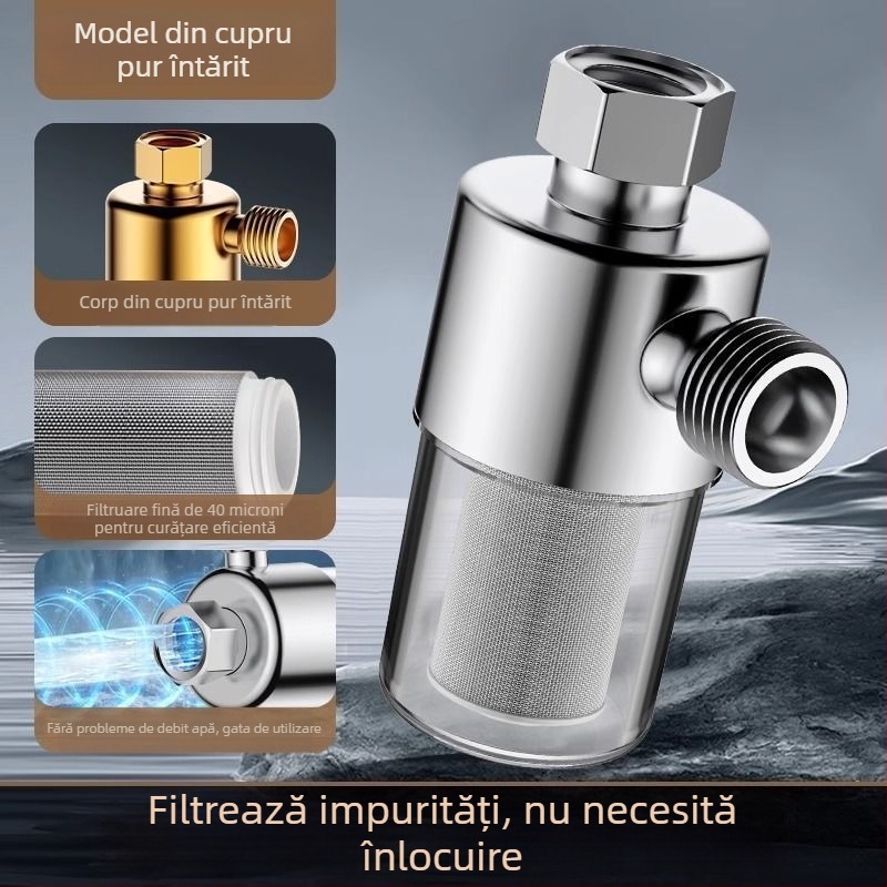 Filtru de prefiltrare pentru încălzitor electric de apă, cu element filtrant din cupru, montat pe perete, filtrare apă pentru prevenirea depunerilor de calcar (Aprobarea Zhejiang 2022 nr. 0020; Funcție: Creșterea debitului)