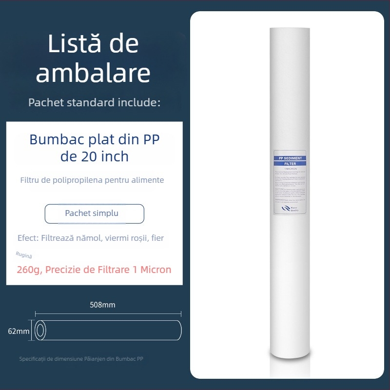 Element Filtru pentru Purificator de Apă – Polipropilenă, Filtru PP Cotton, Montaj frontal, Debitul 500 L/h