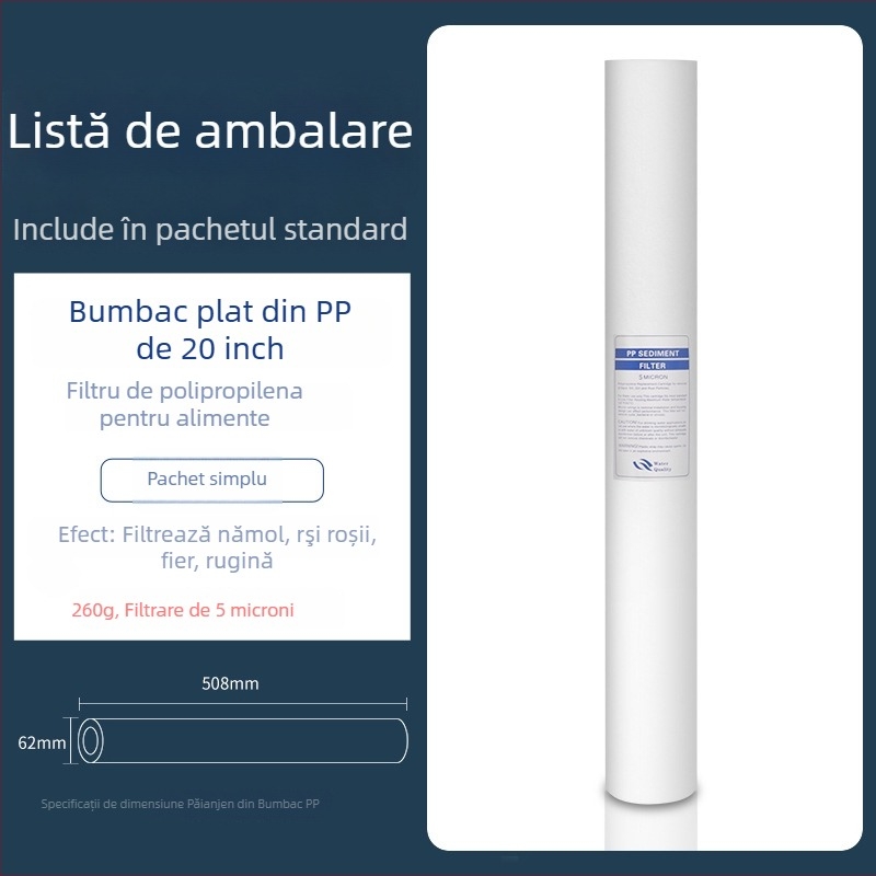 Element Filtru pentru Purificator de Apă – Polipropilenă, Filtru PP Cotton, Montaj frontal, Debitul 500 L/h