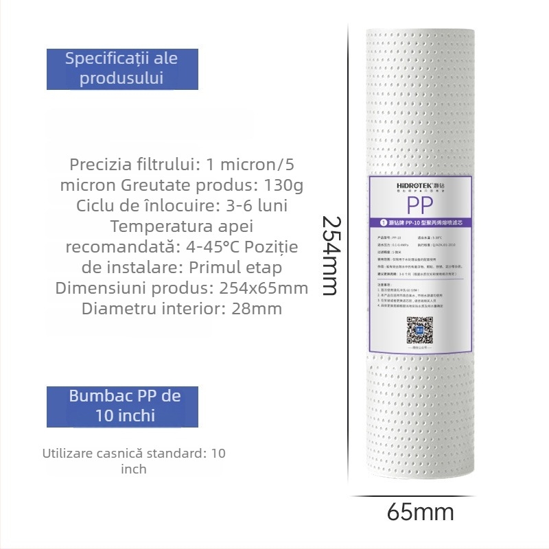 Element filtru pentru purificator de apă, PP bumbac, filtrare, filtrare fizică, HIDROTEK/Diamond