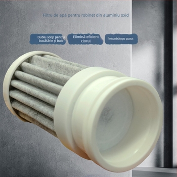 Element de filtrare a apei pentru robinet cu carbon sinterizat, fibre PP și carcasă ABS; debit 2 L/min; model universal; destinat recipientului frontal de filtrare pentru robinet; elimină metalele grele.