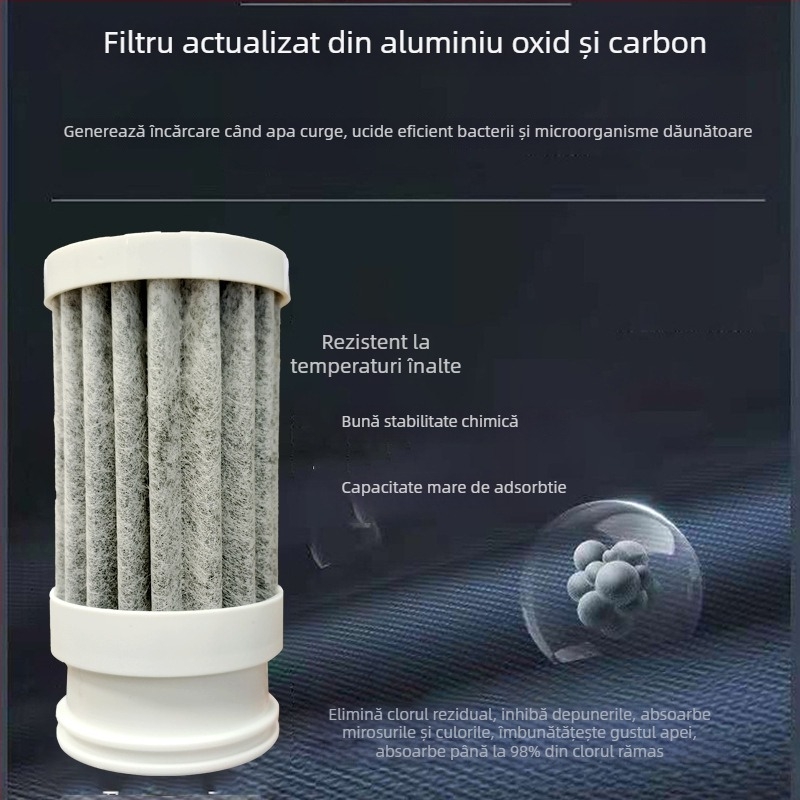 Element de filtrare a apei pentru robinet cu carbon sinterizat, fibre PP și carcasă ABS; debit 2 L/min; model universal; destinat recipientului frontal de filtrare pentru robinet; elimină metalele grele.