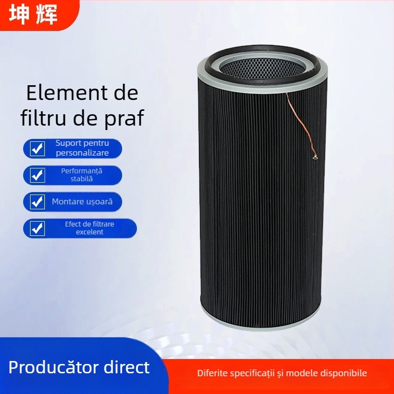 Cartuș de filtru pentru praf eficient, plasă de poliester, element filtrant pliabil, model cu acoperire E, temperatură maximă de funcționare 150