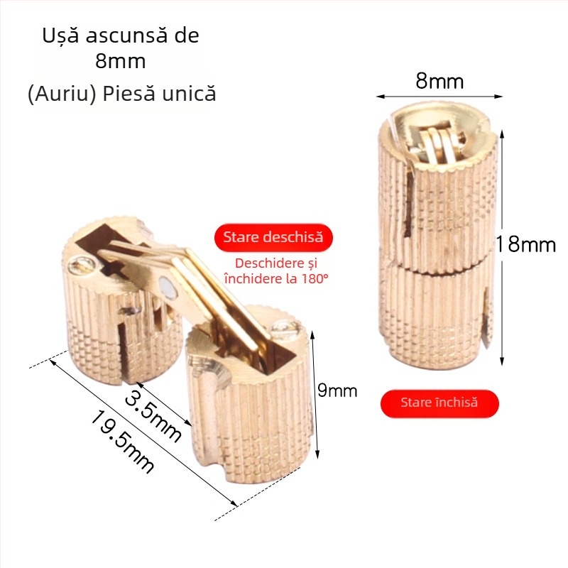 Golden Tripod balama ascunsă din alamă pentru cutie electrică – ușă de dulap ascunsă, funcționare silențioasă cu o singură mână, finisaj nichelat