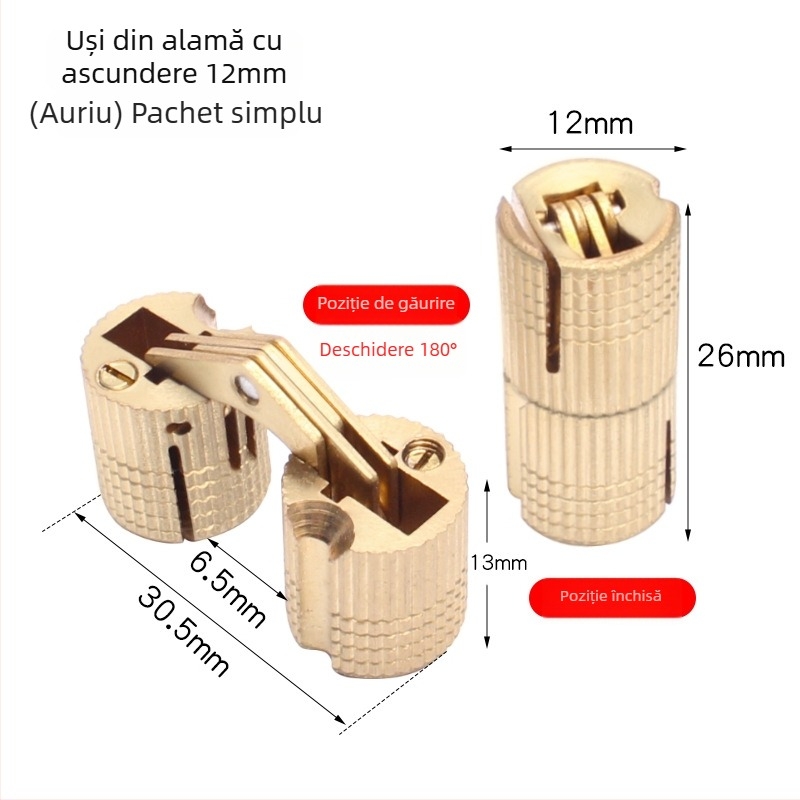 Golden Tripod balama ascunsă din alamă pentru cutie electrică – ușă de dulap ascunsă, funcționare silențioasă cu o singură mână, finisaj nichelat