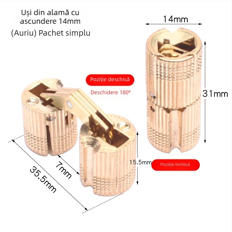 Golden Tripod balama ascunsă din alamă pentru cutie electrică – ușă de dulap ascunsă, funcționare silențioasă cu o singură mână, finisaj nichelat
