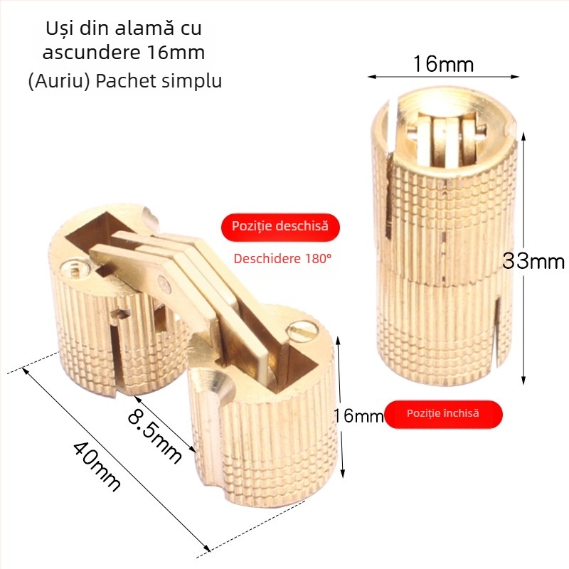 Golden Tripod balama ascunsă din alamă pentru cutie electrică – ușă de dulap ascunsă, funcționare silențioasă cu o singură mână, finisaj nichelat