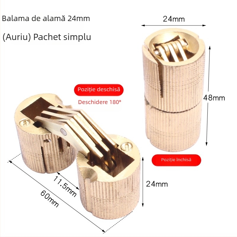 Golden Tripod balama ascunsă din alamă pentru cutie electrică – ușă de dulap ascunsă, funcționare silențioasă cu o singură mână, finisaj nichelat