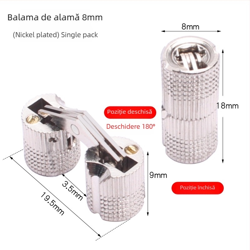 Golden Tripod balama ascunsă din alamă pentru cutie electrică – ușă de dulap ascunsă, funcționare silențioasă cu o singură mână, finisaj nichelat