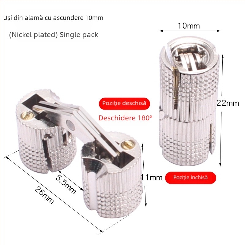 Golden Tripod balama ascunsă din alamă pentru cutie electrică – ușă de dulap ascunsă, funcționare silențioasă cu o singură mână, finisaj nichelat