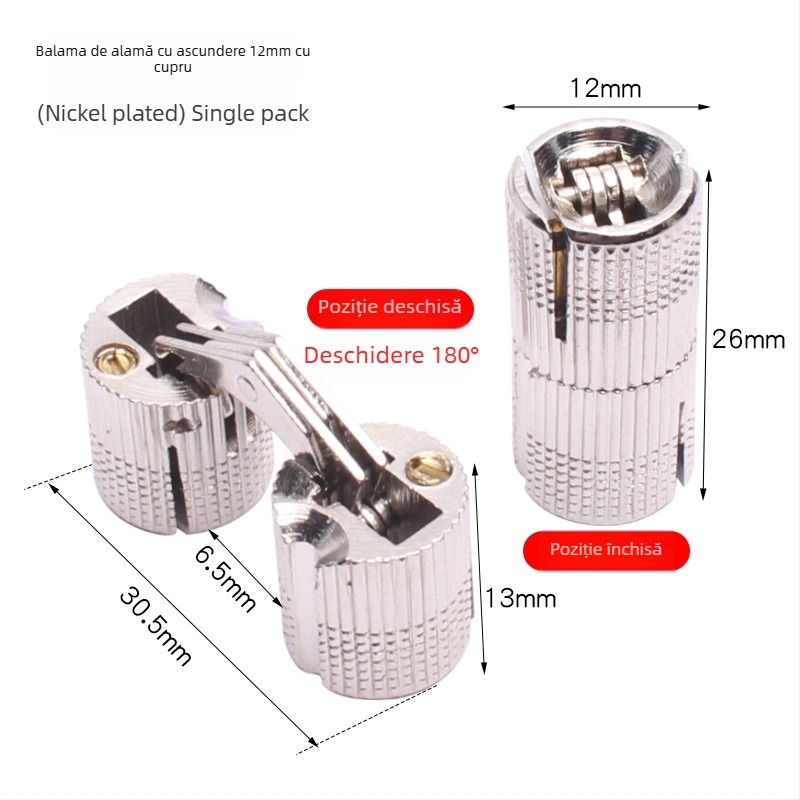 Golden Tripod balama ascunsă din alamă pentru cutie electrică – ușă de dulap ascunsă, funcționare silențioasă cu o singură mână, finisaj nichelat