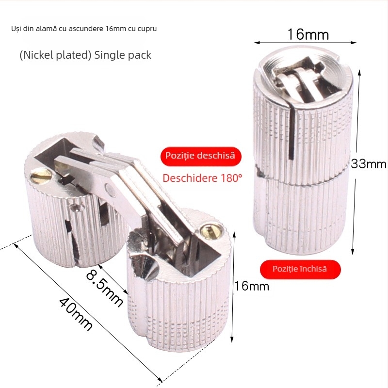 Golden Tripod balama ascunsă din alamă pentru cutie electrică – ușă de dulap ascunsă, funcționare silențioasă cu o singură mână, finisaj nichelat