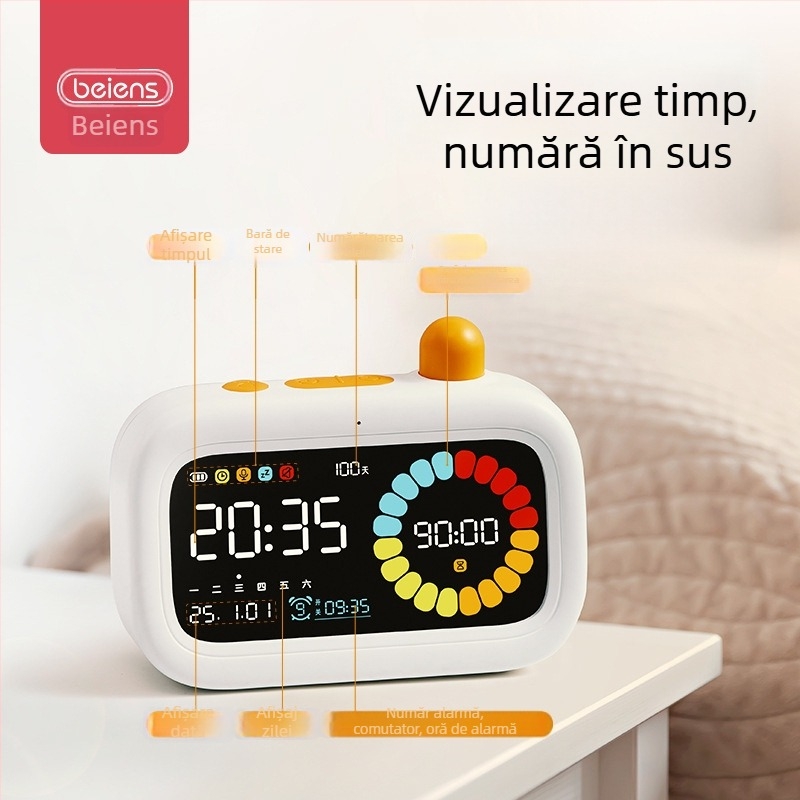 Benish Cronometru vizual pentru copii, ceas de alarmă pentru învățare, 4–6 ani, carcasă din plastic, gestionarea timpului de studiu, dezvoltă vederea, simțurile și auzul