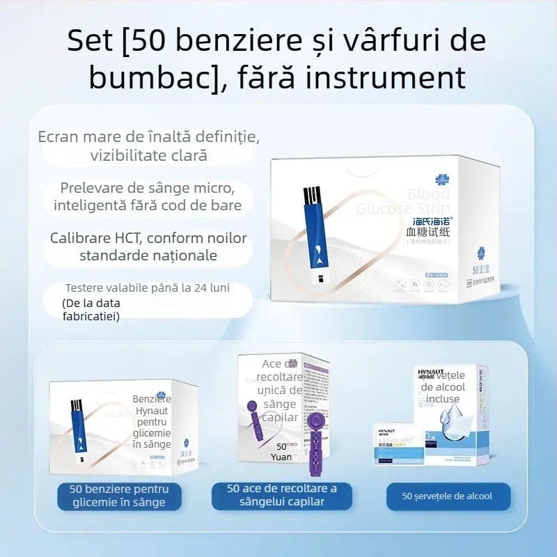 Benzi test glicemie Hainuo — reutilizabile, 50 benzi, calitate medicală