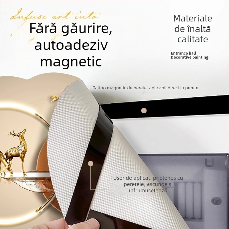 Tablou decorativ pentru cutia de contoare — fixare magnetică, fără găuri, fără ramă, model floral, bază din piele pentru vopsea