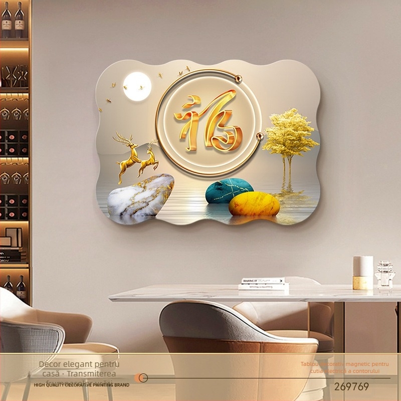 Tablou decorativ pentru cutia de contoare — fixare magnetică, fără găuri, fără ramă, model floral, bază din piele pentru vopsea