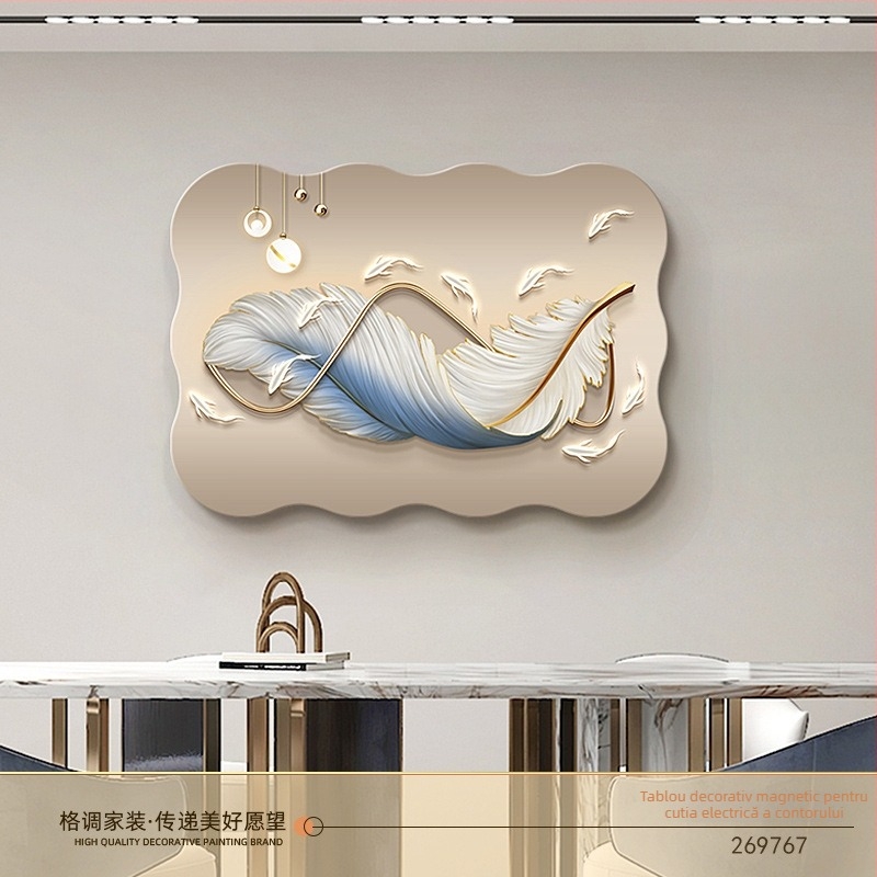 Tablou decorativ pentru cutia de contoare — fixare magnetică, fără găuri, fără ramă, model floral, bază din piele pentru vopsea